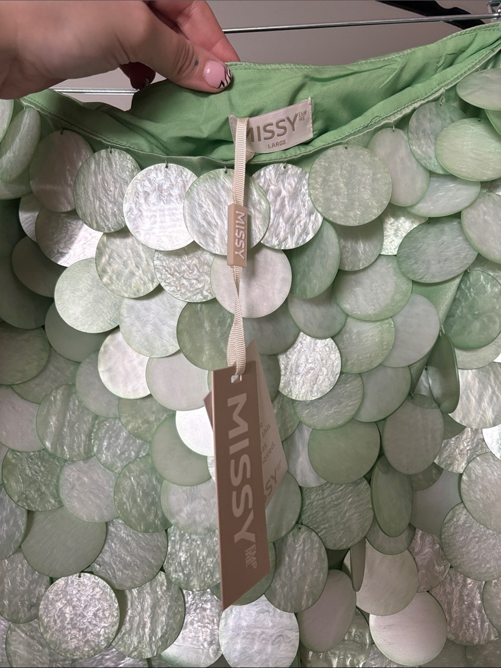 Green Sequin Shell Mini Skirt - Picture 4 of 5